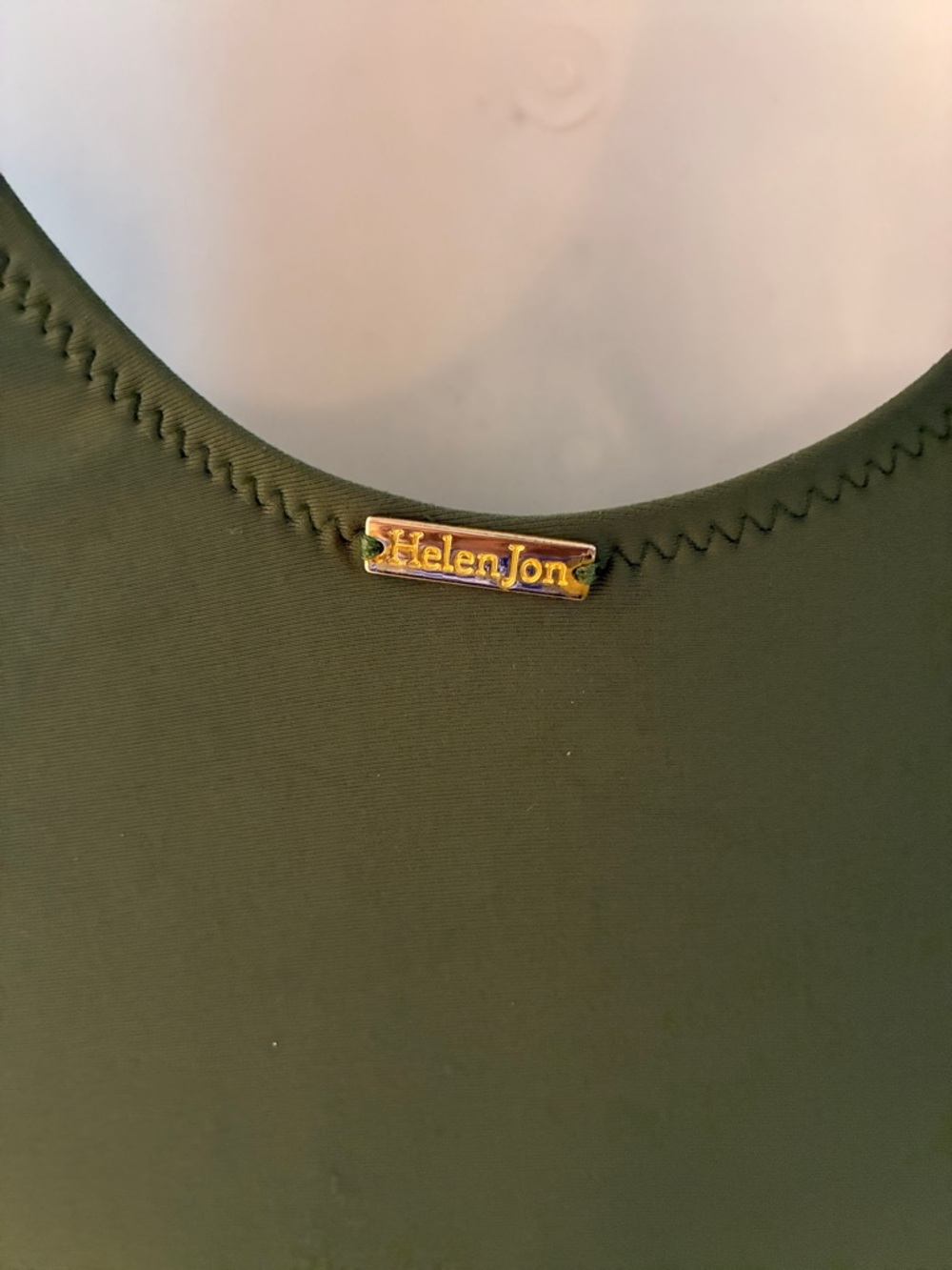 Helen Jon Olive Green One-Piece Swimsuit with Gold Logo No Padding SZ S - Picture 4 of 7